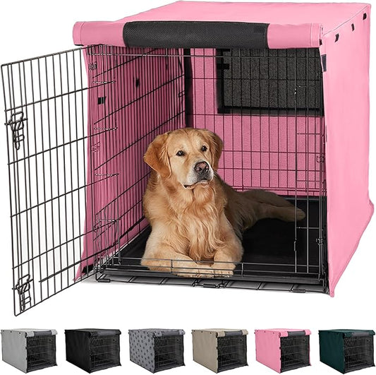 GORILLA GRIP Dog Crate Covers Compatible with Amazon Basics Dog Crates, All Sides Open, Privacy Cover Fits 42" Wire Kennel, Breathable Mesh Windows, Light Reducing Puppy Training Cage Topper, Pink