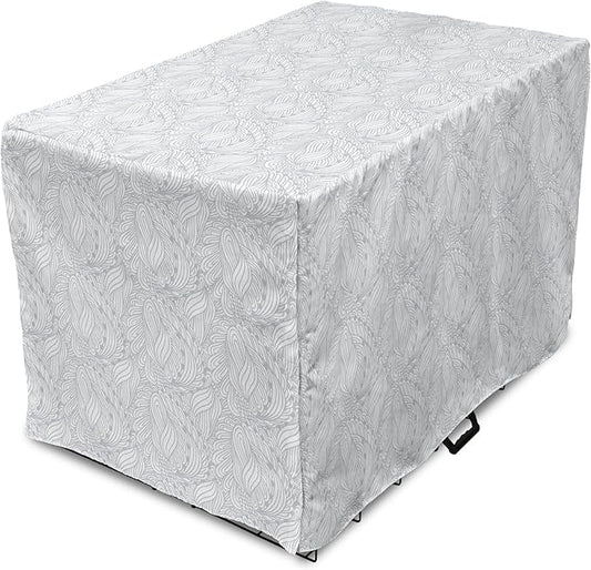 Ambesonne Grey and White Dog Crate Cover, Doodle Style Botanical Leaves Pattern Shabby Ornamental, Easy to Use Pet Kennel Cover for Medium Large Dogs, 36 Inch, Pale Blue Grey and White
