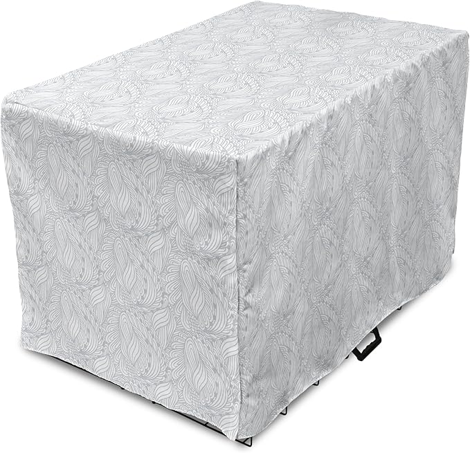 Ambesonne Grey and White Dog Crate Cover, Doodle Style Botanical Leaves Pattern Shabby Ornamental, Easy to Use Pet Kennel Cover for Medium Large Dogs, 36 Inch, Pale Blue Grey and White