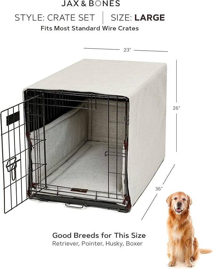 Jax & Bones Dog Crate Cover & Dog Crate Pad Set - Includes Crate Bed, Kennel Cover, & Soft Liner That Acts Like a Bumper - Large Lark Graphite - Made in USA