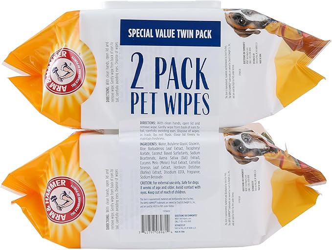 Arm & Hammer for Pets Heavy Duty Multipurpose Bath Wipes for Dogs | All Purpose Dog Wipes Remove Odor & Refresh Skin for Pets | Fruity Mango Scent, Two (2) 100 Count Packs of Pet Wipes