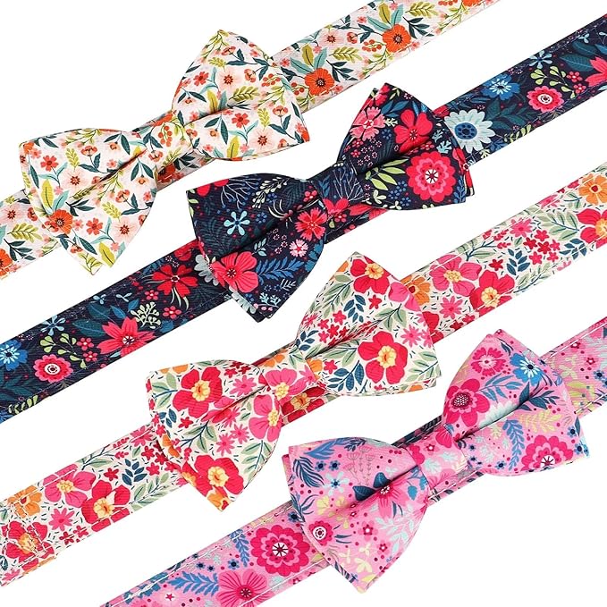 Didog Floral Dog Collar with Bow, Cute Girl Dog Collars with Detachable Bowtie, Soft & Comfy Spring Summer Dog Collar for Small Medium Large Dogs Gift Holiday, Hot Pink, L