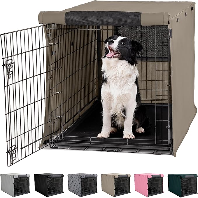 GORILLA GRIP Dog Crate Covers Compatible with Amazon Basics Dog Crates, All Sides Open, Privacy Cover Fits 36" Wire Kennel, Breathable Mesh Windows, Light Reducing Puppy Training Cage Topper, Taupe