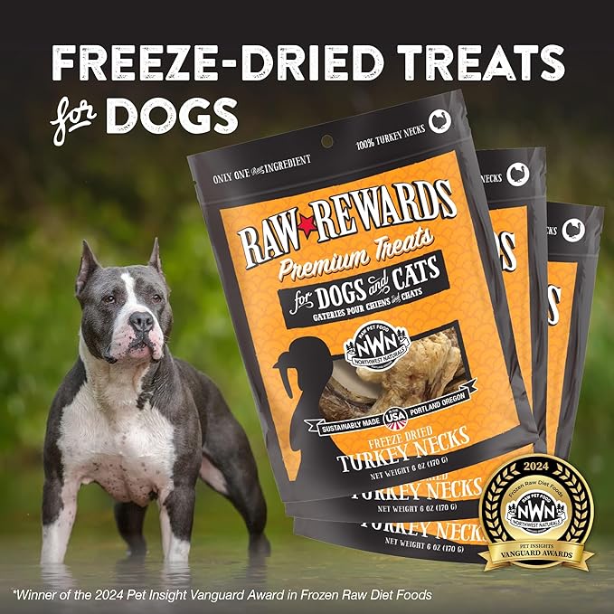 Northwest Naturals Raw Rewards Freeze-Dried Turkey Neck Treats for Dogs and Cats - Bite-Sized Pieces - Healthy, 1 Ingredient, Human Grade Pet Food, All Natural - 6 Oz (Pack of 3)