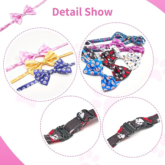 Paw Print Dog Bow Ties Bulk 30 Pcs Adjustable Dogs Bowties for Large Dogs Bow Ties Pet Party Grooming L