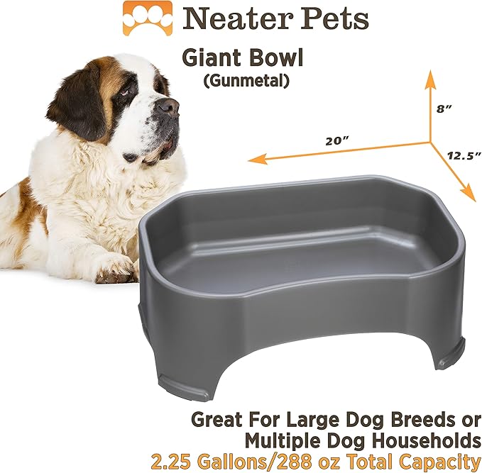 Neater Pet Brands Extra Large Water Bowl for Dogs, Outdoor Dog Water Bowl (2.25 Gallon Extra-Large Capacity), Big Trough Style Food Dish for Indoors or Outside, No Spill Large Dog Bowls, Gunmetal Grey