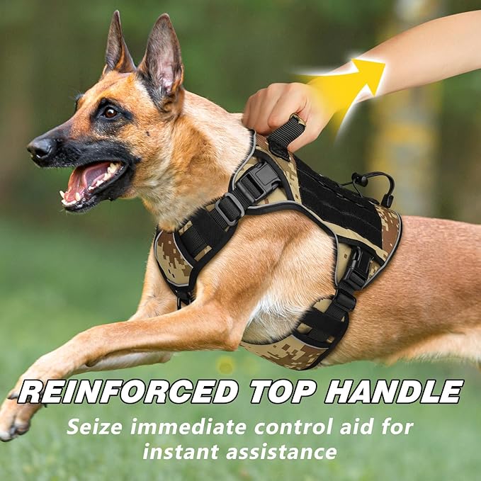 WINGOIN Tactical Dog Harness for Extra Large Dogs, Heavy Duty No Pull Dog Harness with Handle, Adjustable Reflective Military K9 German Shepherd Big Size Dog Vest for Training, Walking, Camo (XL)