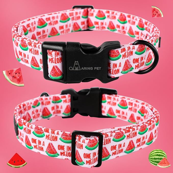 ARING PET Summer Dog Collar-Cute Watermelon Dog Collar for Small Dogs, Adjustable Soft Cotton Girl Dog Collars for Small Medium Large Dogs, Small