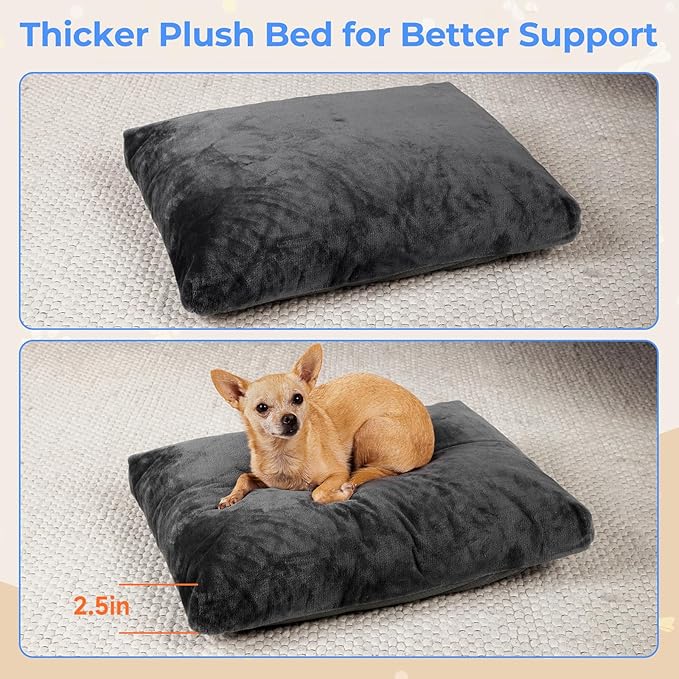 OhGeni Comfort Fluffy Dog Bed with Removable Washable Cover & Waterproof Lining, Chew Proof & Non-Slip Soft Crate Bed for Large, Medium, Small Size Dogs, 23in(Gray)
