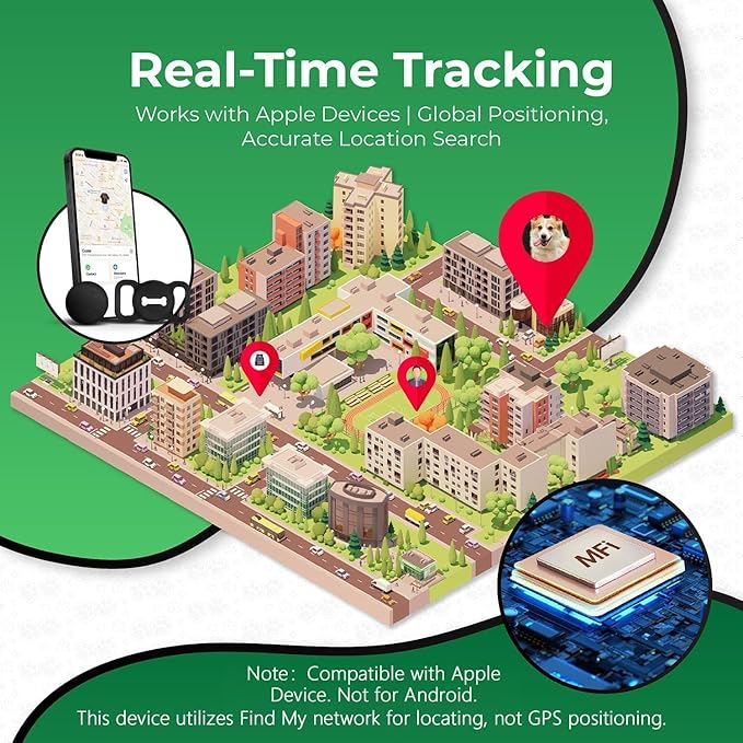 Smart Pet Tracker, Dog Tracker with Black Collar Holder, Smart Tag for Seamless Location Tracking, Work with Find My, No GPS Tracker (Black)