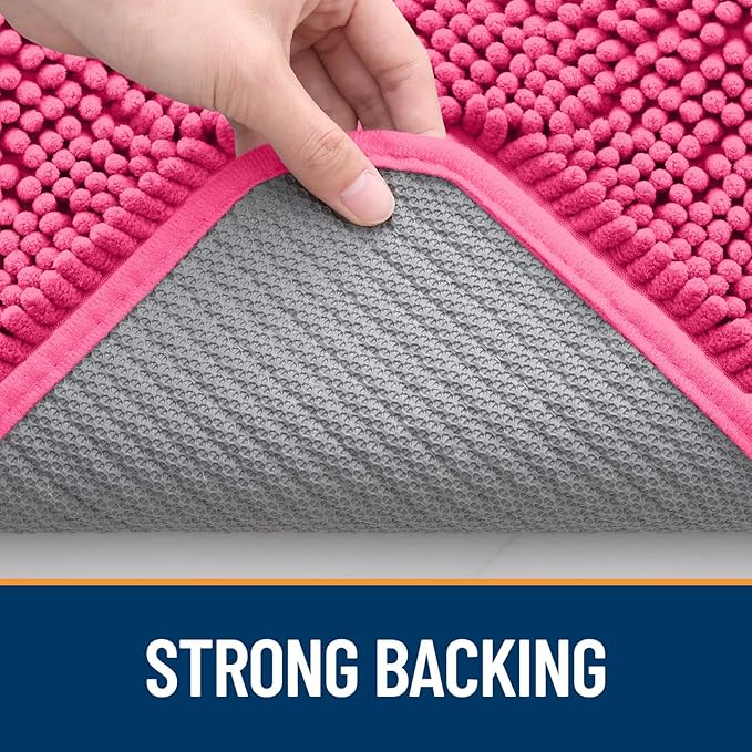 OLANLY Dog Door Mat for Muddy Paws 30x20, Absorbs Moisture and Dirt, Absorbent Non-Slip Washable Mat, Quick Dry Chenille, Mud Mat for Dogs, Entry Indoor Door Mat for Inside Floor, Hot Pink