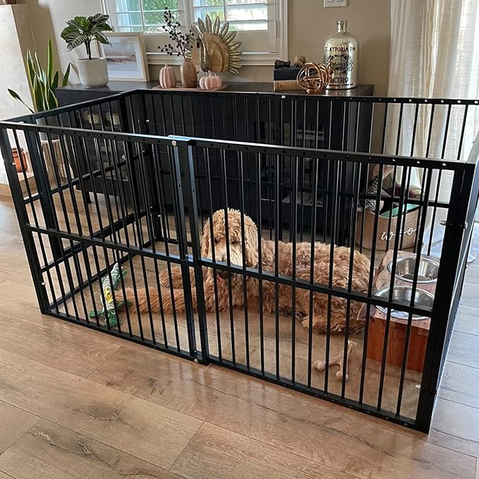 Dog Playpen - 32" Height Dog Pen, Heavy Duty Puppy Pen with Door, Safe & Sturdy, Easy Assemble for Indoor/Outdoor Pet Playpen (6 Panels with Door, Black)