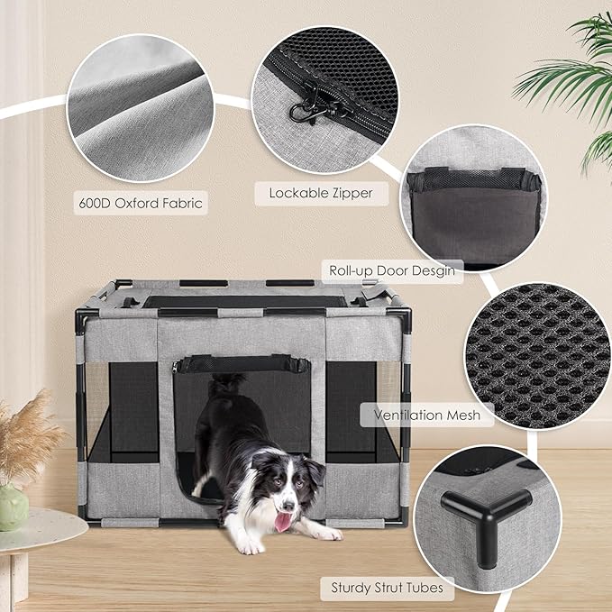 Dog Playpen, Portable Pet Playpen, Oxford Fabric Puppy Playpen, Breathable Dog Pen for Puppy, Kitten, Rabbit, Tent Crates Cage for Indoor/Outdoor, Top and Bottom with Zipper (S Grey)