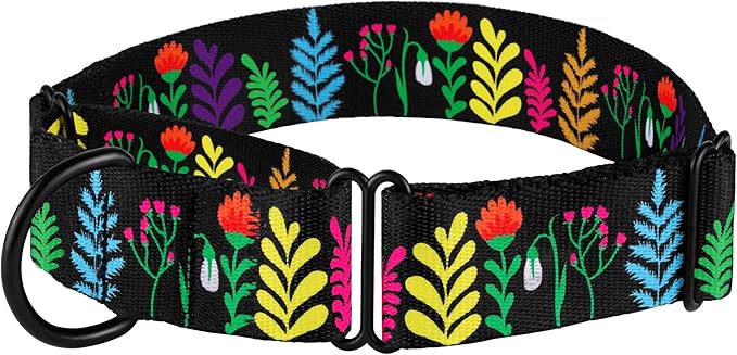 CollarDirect Martingale Collars for Dogs Heavy Duty Floral Pattern Female Safety Nylon Training Wide Collar Flower Design Large Medium (XL, Neck Size 19"-24", Black)