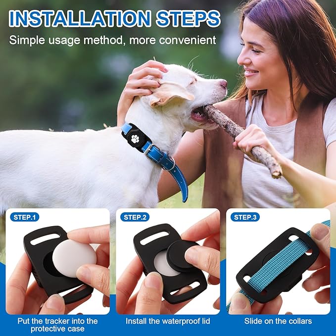 Smart Pet Tracker for Collar - Dog Tracker Pet Location Tracker with Holder, No Monthly Fee, Compatible with Apple Airtag Find My (iOS Only), Anti-Lost Tracking Device for Pets, Luggage, Bag Straps