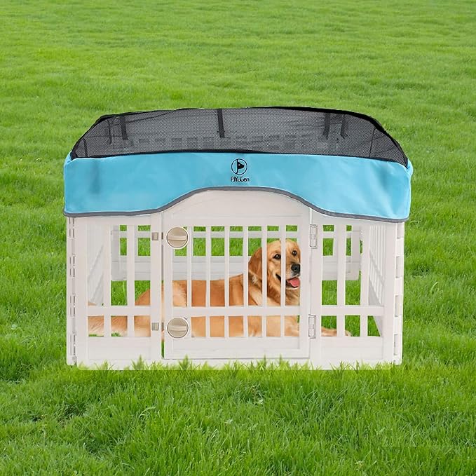 PJYuCien Dog Playpen Mesh Top Cover, Fits 36 Inch 4 Panels Regular Square Plastic Exercise Pet Pen, Adhesive Tape Connections, Blue (Note: Cover Only, Fence Not Included)
