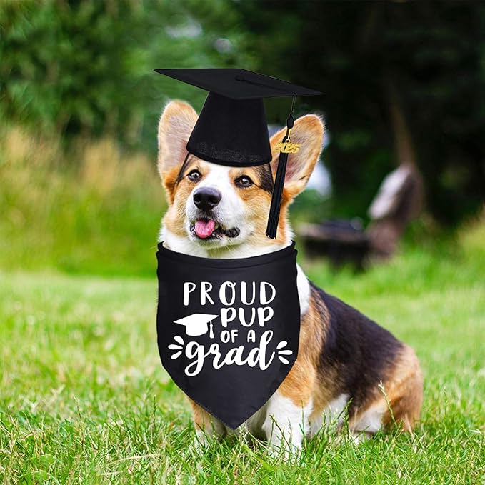 Dog Graduation Bandana and Cap with 2025 Black Tassel - Outfits Costumes for Proud Pup of A Grad Gift Supplies