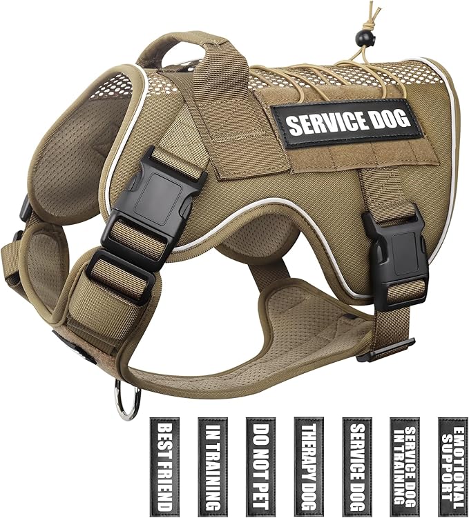 WINSEE Mesh Design Service Dog in Training Harness with 7 Pet Patches, Breathable Tactical No Pull Dog Molle Vest with Handle for Large Dog, Military Dog Harness for Walking Hiking