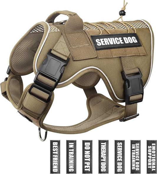 WINSEE Mesh Design Service Dog in Training Harness with 7 Pet Patches, Breathable Tactical No Pull Dog Molle Vest with Handle for Large Dog, Military Dog Harness for Walking Hiking