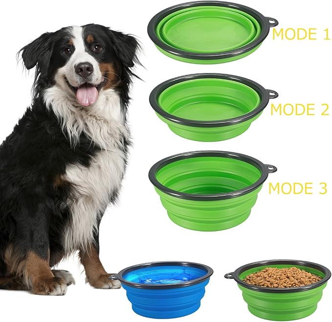 2-Pack Extra Large Size Collapsible Dog Bowl, Foldable Expandable Cup Dish for Pet Cat Food Water Feeding Portable Travel Bowl Blue and Green