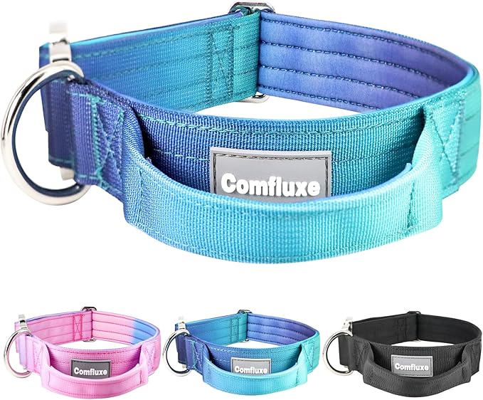 Tactical Military Dog Collar, Strong Heavy Duty Dog Collar, Wide Thick Dog Collar with Handle, Soft Neoprene Padded Collar with Quick Release Metal Buckle for Medium Large Dogs (Blue, M)