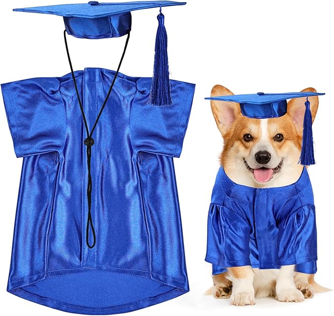 Dog Graduation Cap and Gown, Dogs Cats Graduation Holiday Halloween Costume Accessory(Blue,X-Small)
