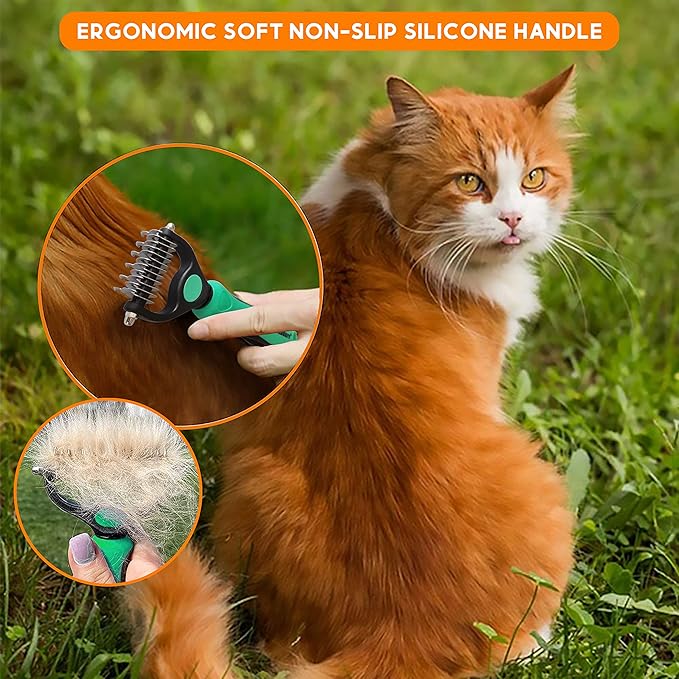 Candure Pet Friendly Double-Sided Dematting Undercoat Rake and Comb for Effective Hair Removal and Shedding Control in Dogs & Cats (Small, Green)