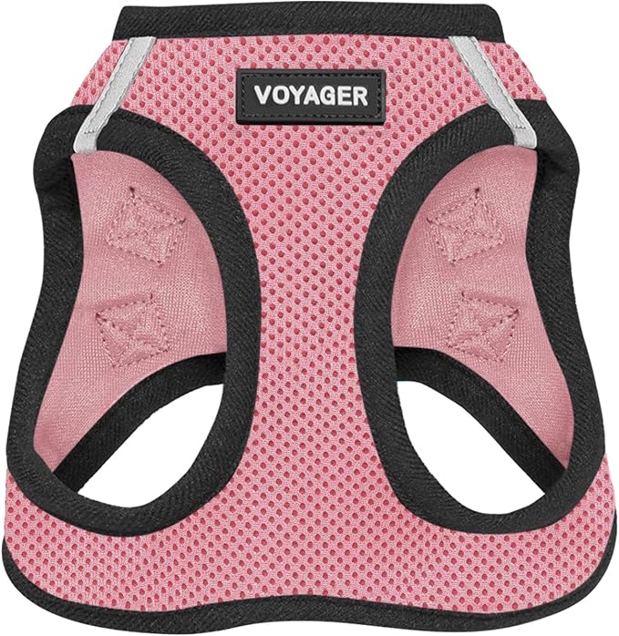Voyager Step-in Air Dog Harness - All Weather Mesh, Reflective, No Pull Harness for Small, Medium Dogs, Cats - Secure with Hook & Loop Fastener, Buckle, Double D-Rings - Pink/Black Trim, S