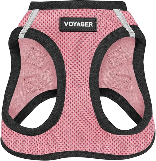 Voyager Step-in Air Dog Harness - All Weather Mesh, Reflective, No Pull Harness for Small, Medium Dogs, Cats - Secure with Hook & Loop Fastener, Buckle, Double D-Rings - Pink/Black Trim, S