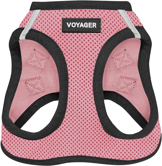 Voyager Step-In Air Dog Harness - All Weather Mesh, Reflective, No Pull Harness for Small, Medium Dogs, Cats - Secure with Hook & Loop Fastener, Buckle, Double D-Rings - Pink/Black Trim, M