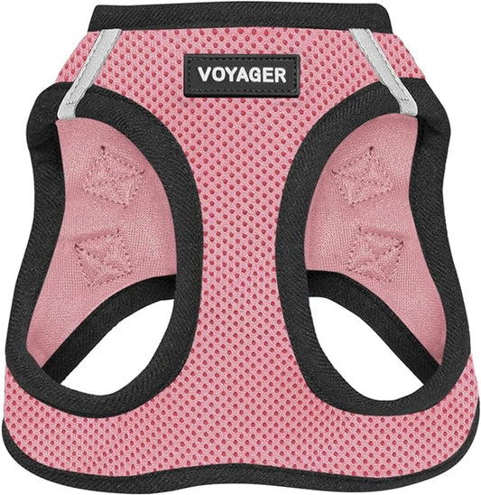 Voyager Step-In Air Dog Harness - All Weather Mesh, Reflective, No Pull Harness for Small, Medium Dogs, Cats - Secure with Hook & Loop Fastener, Buckle, Double D-Rings - Pink/Black Trim, M