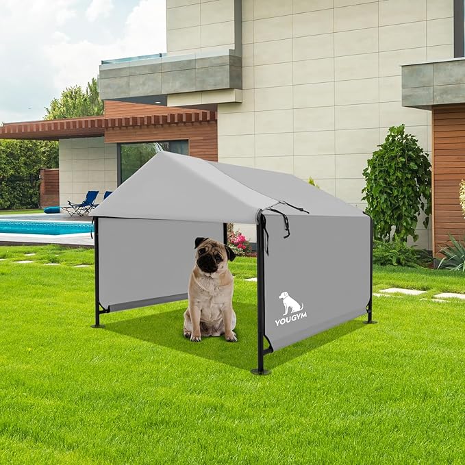 Dog Shade Shelter 2.5'x2.1'x2.1' for Small Dogs, Pet Outdoor Tent with Upgraded Doors, Outside Sun Rain Canopy Pet House for Dogs, Cats, Small Animals and Livestock, Grey