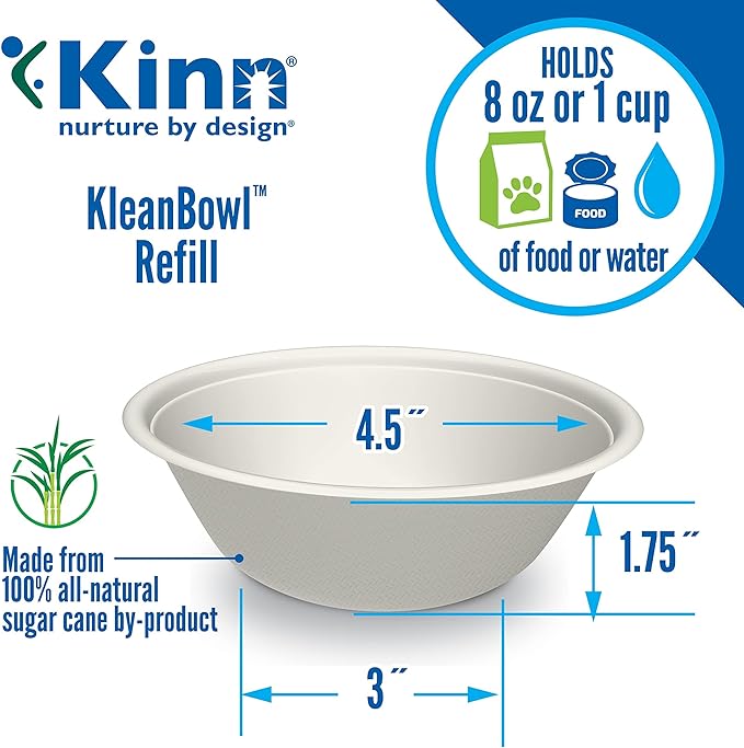 Kinn Kleanbowl Pet Bowl Stainless Steel Frame with Compostable Refills, 8 oz (Pack of 1) – Spill-Proof Stable Disposable Dog Bowls for Easy Cleaning and Healthy Pets, No Plastic