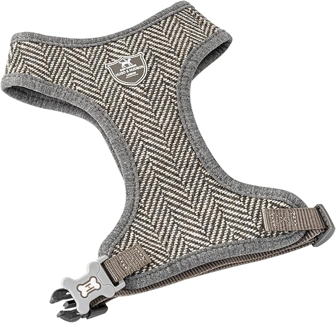HUGO & HUDSON Dog Harness, No-Pull Anti Choke Tweed Harness Vest, Grey Herringbone, M