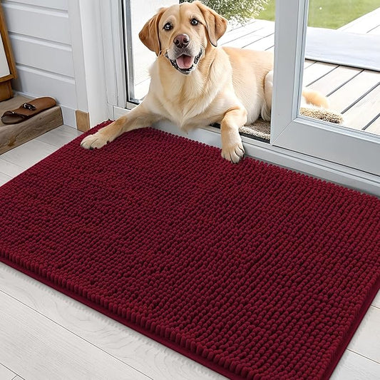 OLANLY Dog Door Mat for Muddy Paws 36x24, Absorbs Moisture and Dirt, Absorbent Non-Slip Washable Mat, Quick Dry Chenille, Mud Mat for Dogs, Entry Indoor Door Mat for Inside Floor, Burgundy