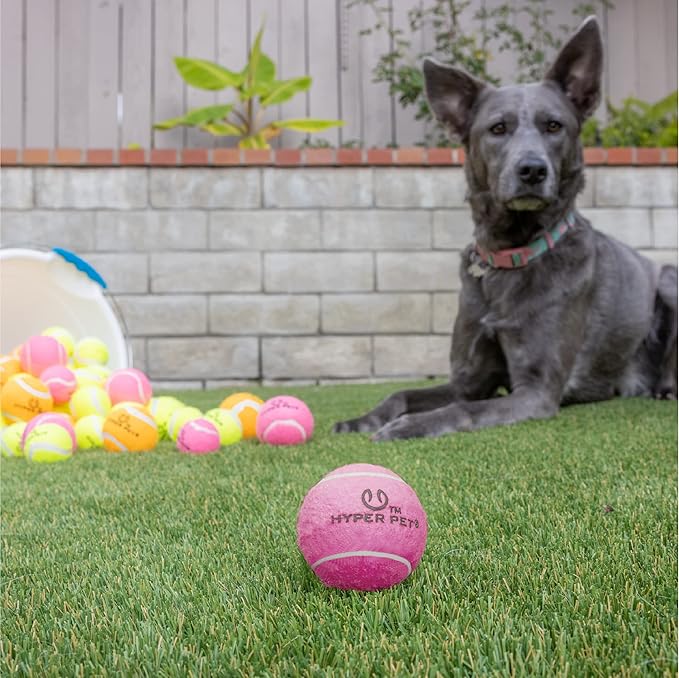 Hyper Pet Tennis Balls for Dogs (Pet Safe Dog Tennis Ball for Exercise and Training, Interactive Toys work with Hyper Pet K9 Kannon K2 Launcher - 4 Pack 2.5" Pink