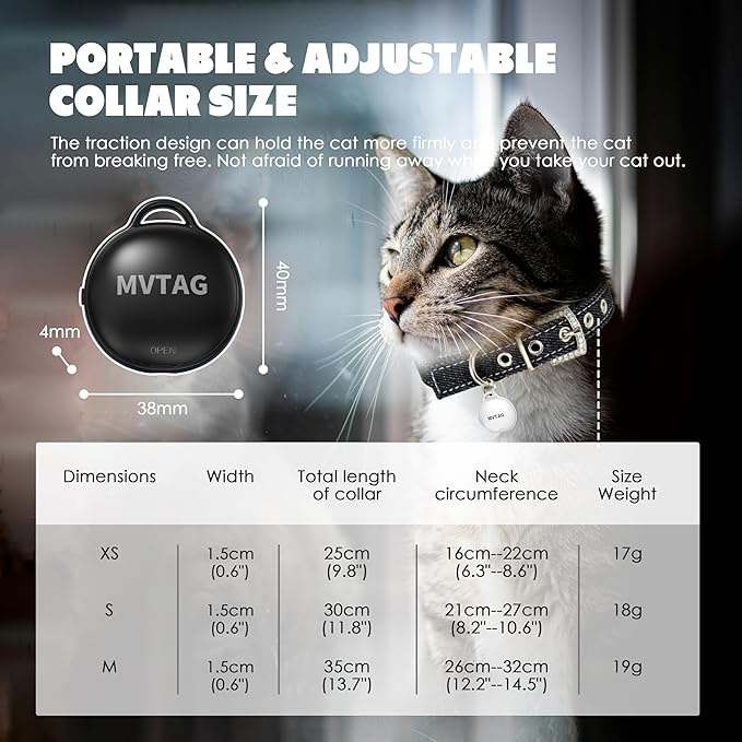 Cat Tracker GPS Collar No Monthly Fee, Real-Time Mini Pet Tracker for Small Medium Large Kittens, Reflective Waterproof Cat Tracking Collar with Bell, Indoor & Outdoor (Only for iOS)