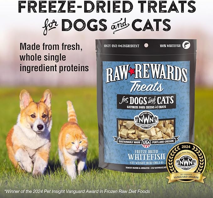 Northwest Naturals Raw Rewards Freeze-Dried Whitefish Treats for Dogs and Cats - Bite-Sized Pieces - Healthy, 1 Ingredient, Human Grade Pet Food, All Natural - 10 Oz