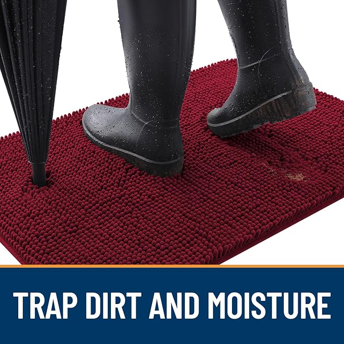 OLANLY Dog Door Mat for Muddy Paws 47x24, Absorbs Moisture and Dirt, Absorbent Non-Slip Washable Mat, Quick Dry Chenille, Mud Mat for Dogs, Entry Indoor Door Mat for Inside Floor, Burgundy