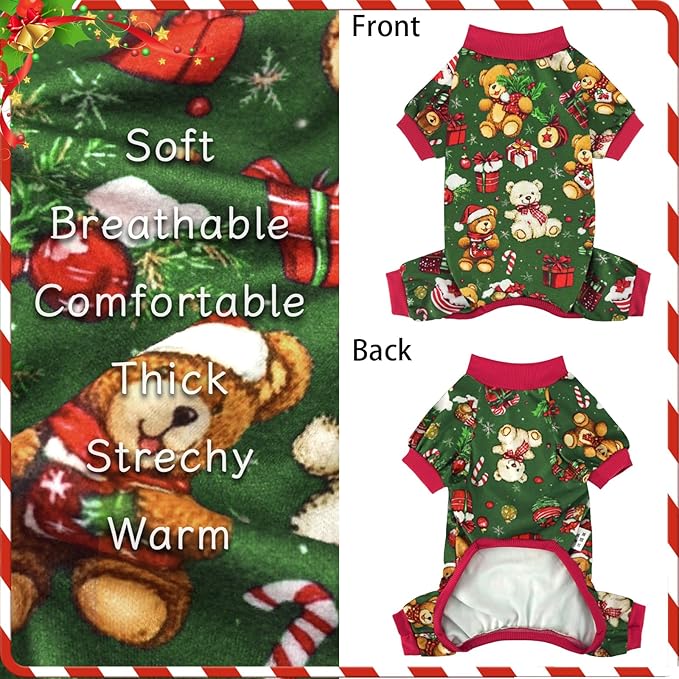 XPUDAC 4 Pieces Dog Pajamas for Small Dogs Pjs Clothes Puppy Onesies Outfits for Doggie Christmas Shirts Sleeper for Pet