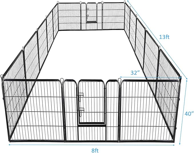 Giantex 40inch 16 Panel Pet Playpen with Door, Foldable Dog Exercise Pen, 13ft x 8ft Configurable Freestanding Cat Duck Chicken Rabbit Fence, Outdoor & Outdoor, Metal Pet Exercise Fence Barrier Kennel