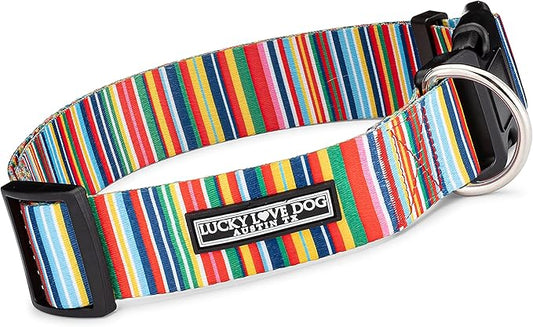 Lucky Love Dog Wide Dog Collar - Adjustable, Durable, Soft Webbing, & Comfortable 1.5 inch Wide Collar for Dogs Male and Female - in Hippie Pattern with Strong Buckle, X-Large Size