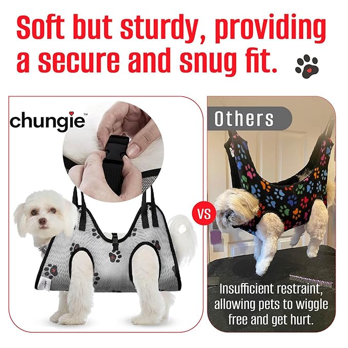 Dog Grooming Hammock for Small Pets – Pet Restraint for Nail Trimming with Pet Nail Clipper – Dog Sling for Grooming, Pet Hammock for Nail Cutting & Grooming Harness (Legs Spacing: 9-12”)/Max W:30lb)