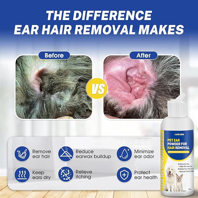 Ear Powder for Dogs Plucking,Dog Ear Infection Treatment with 5.5 Inch Tweezers Curved,Removal Ear Hair Powder,Soothes Itchy Ears & Relieve Scratching