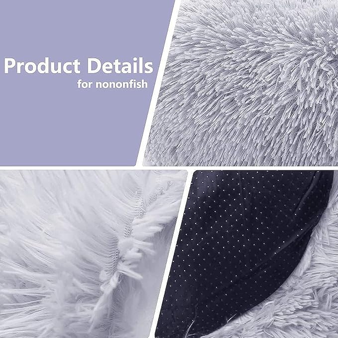 Calming Dog Bed for Small Dogs Round Fluffy Self Warming Pet BedGray Donut Cuddler pet Bed for PuppiesXS Dog Bed Washable.