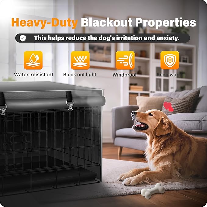 Dog Crate Cover 42 Inch Insulated Tear-Resistant – Heavy-Duty & Breathable Dog Kennel Cover Indoor/Outdoor Use, Seamless Fit Most Wire Crates, Gray(Cover Only)