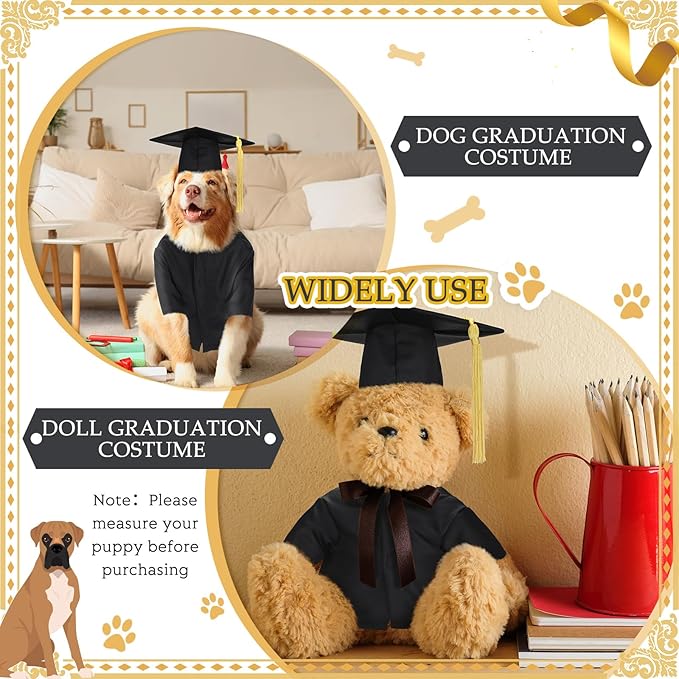 Xuniea 2 Pcs Dog Graduation Costume Set 2025 Dog Graduation Cap and Gown Puppy Hat with Tassel Matte Pet Grad Outfit Cats Grad Bear Holiday Party Costume Accessory(Black,Medium)