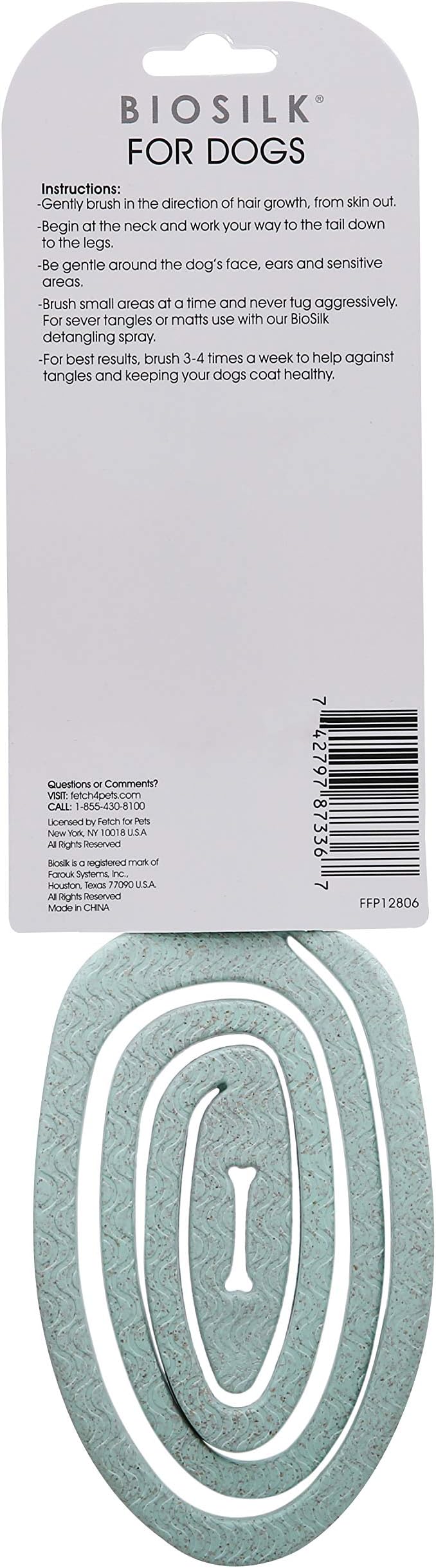 BioSilk for Pets Eco-Friendly Detangling Pin Brush for Dogs in Mint Green | Easy to Hold Ergonomic Handle Dog Brushes, Wet or Dry Dog Hair Brush, Light Blue (FF12806),Gray/Black