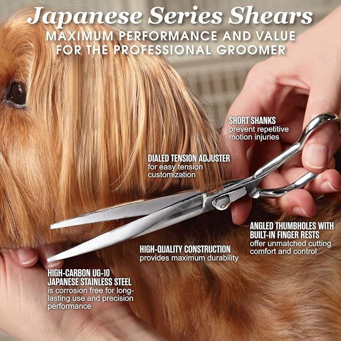 Master Grooming Tools 5900 Series Japanese Stainless Steel Shears — High-Performance Shears for Grooming Dogs - Curved, 8"