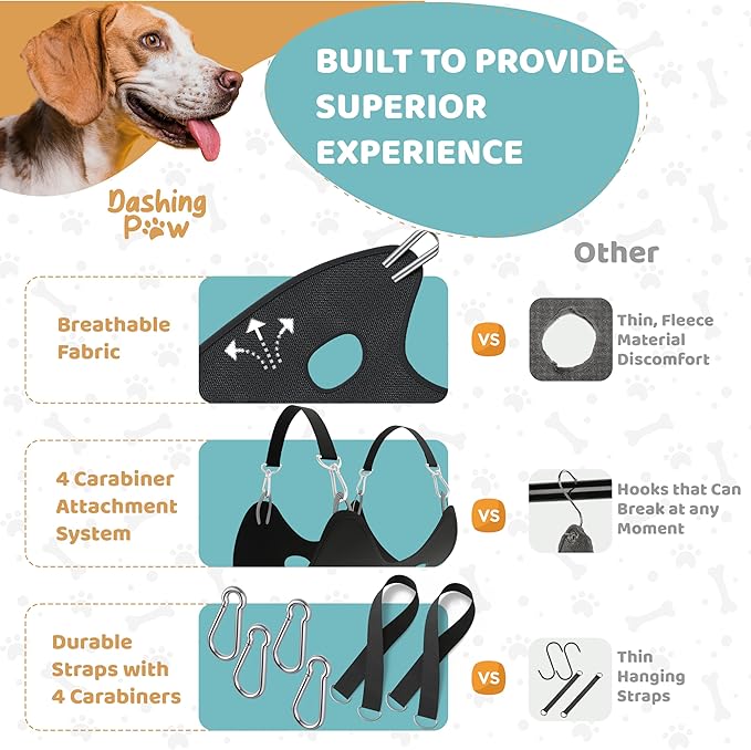 Dog Grooming Hammock – Sturdy & Safe Dog Hammock for Grooming with Durable Carabiner Clips & Straps – Soft, Comforting Dog Grooming Harness – Pet Grooming Hammock + Nail Trimmer for Large Dogs